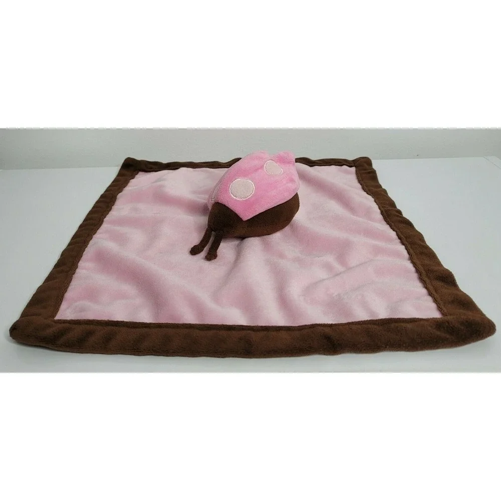 Tiddliwinks Pink Lady Bug Baby‎ Security Blanket Lovey Brown Edge 13
